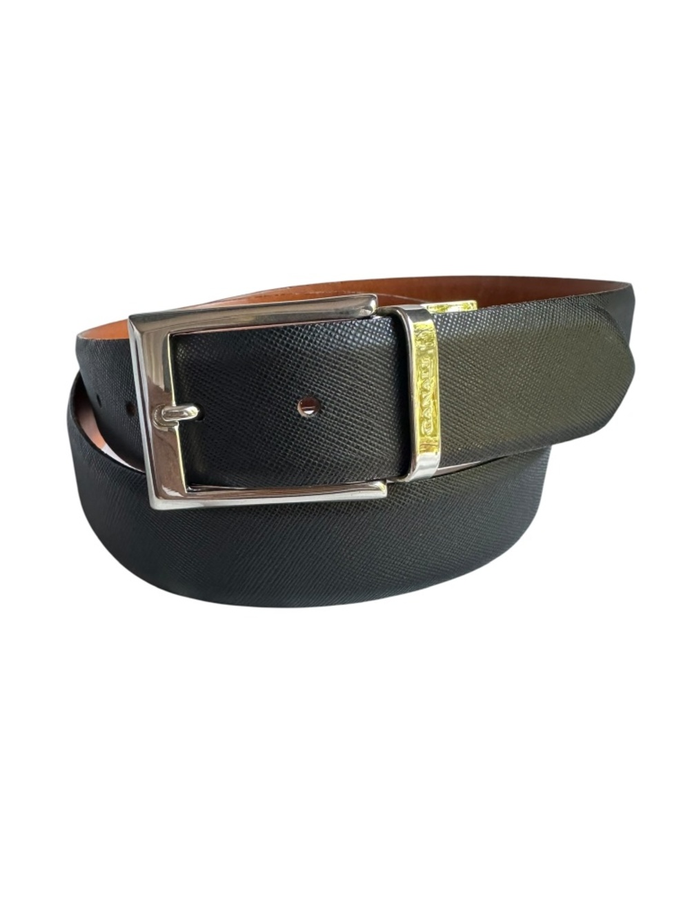Genuine Vintage CANALI Black and Tan Leather Belt Large 45